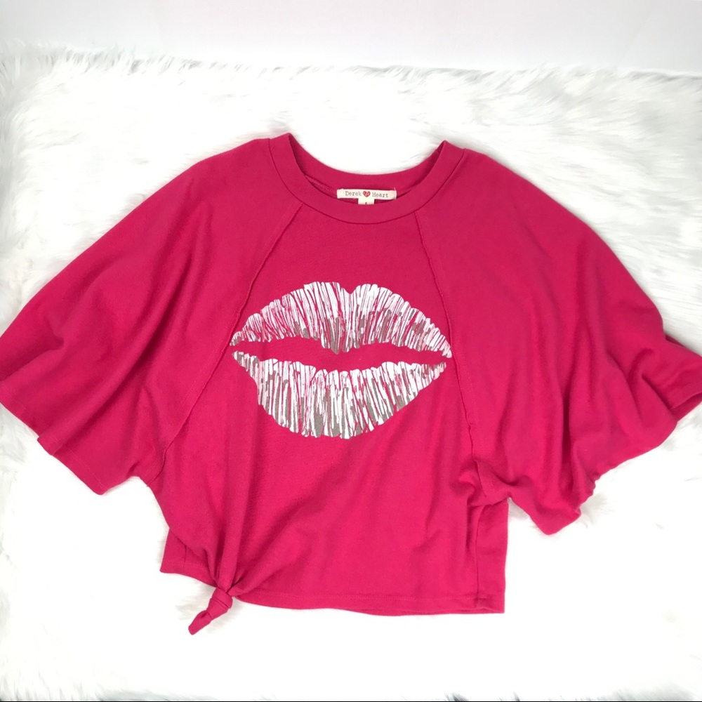 Derek Heart Dolman Sleeve Tie Front Sweat Shirt
